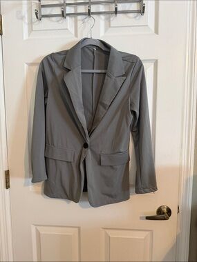 Women's Single-Button Grey Blazer Jacket